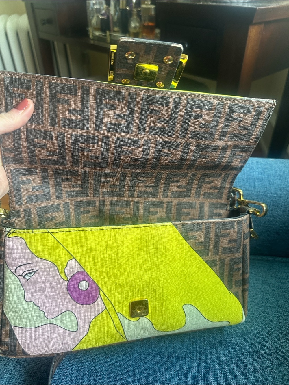 Fendi Brown Monogram Baguette with Yellow and Pink Graphic - Picture 7 of 12